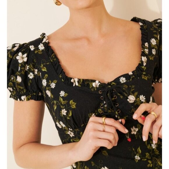 Maeve Linen Blend Puff-Sleeve Sweetheart Midi Dress 2X - Picture 3 of 3